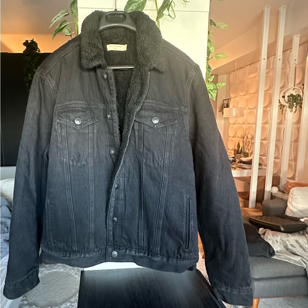 All Saints Alder Denim Jacket - Sherpa fur winter jacket